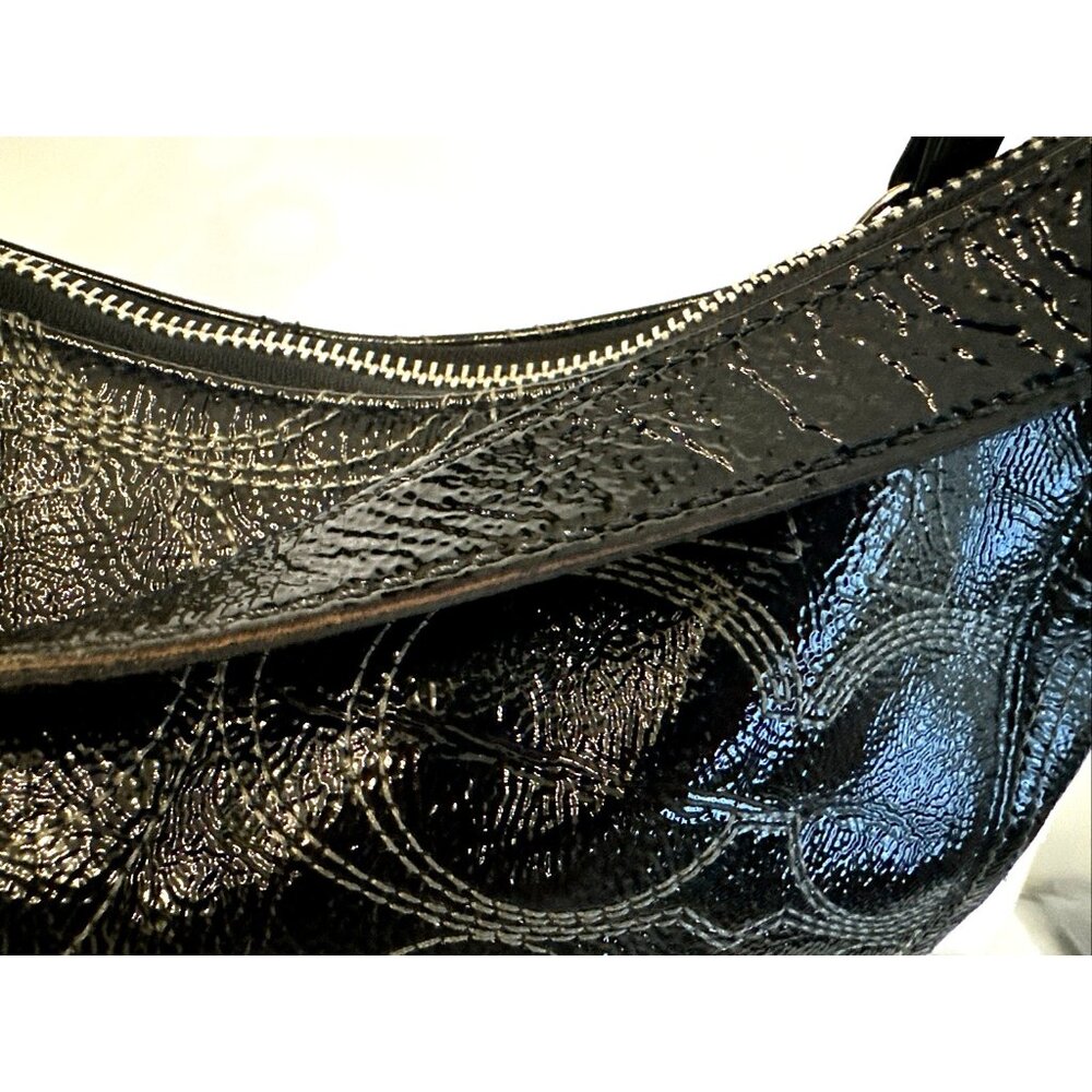 COACH Black Signature Patent Leather Hobo Handbag Purse A1293-F19282 Tag & Charm - Picture 10 of 16